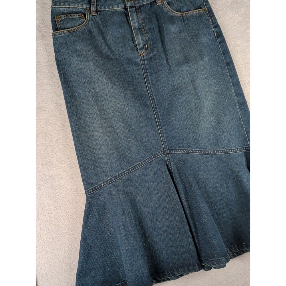Lauren Jean Co. Ralph Lauren Denim Midi Skirt Womans 8 Vintage Y2K Trumpet - Picture 3 of 9